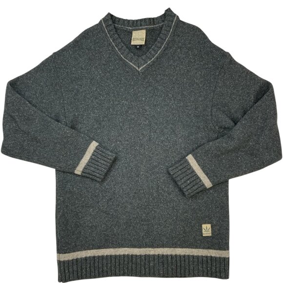 Hemp Ecology Mens Wool Hemp V-Neck Sweater M Gray